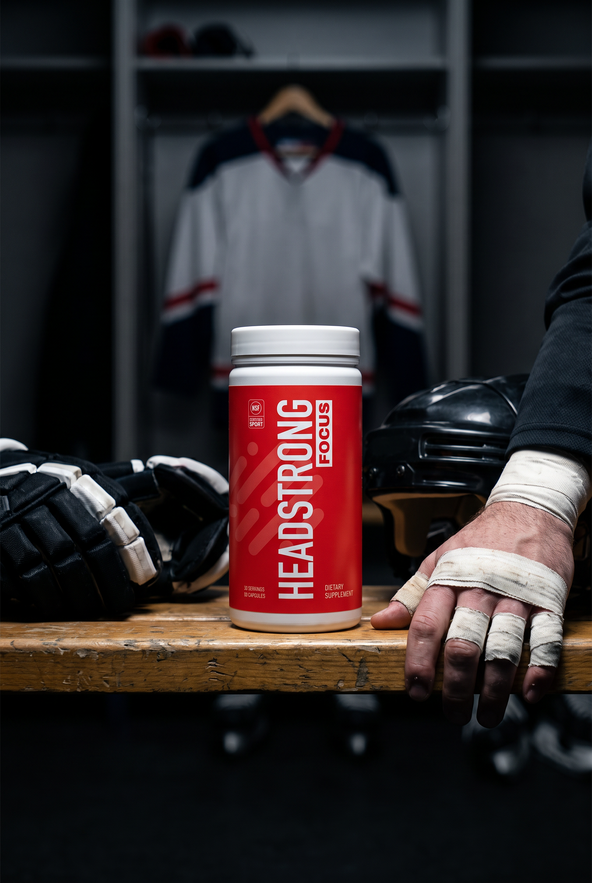 Headstrong FOCUS in a hockey locker room before a game