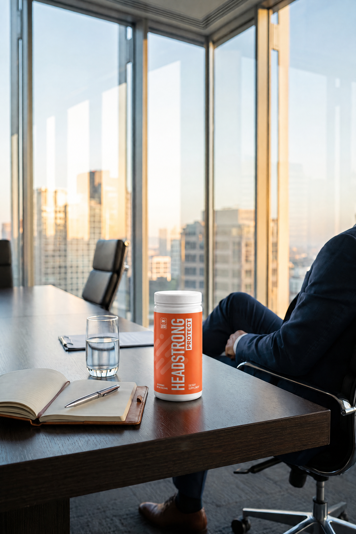 Headstrong PROTECT on a boardroom table in the morning