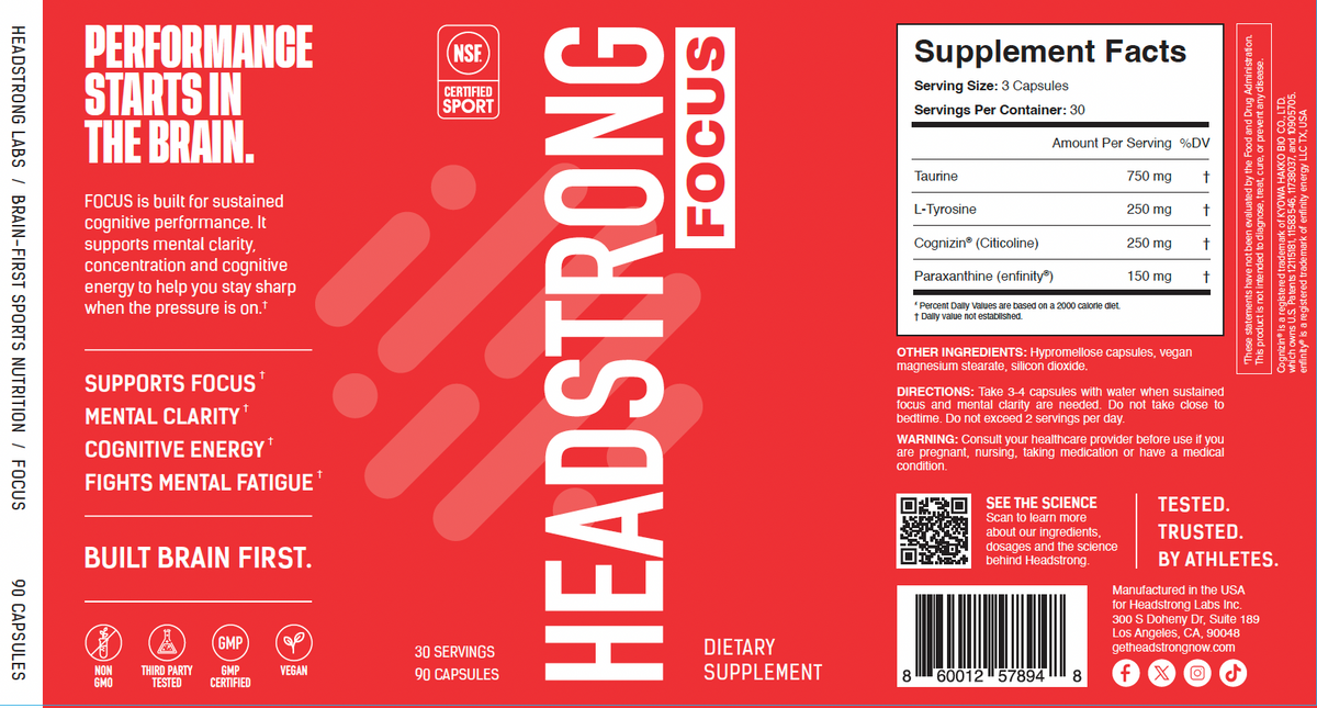 Headstrong FOCUS label: supplement facts, directions and full ingredient list