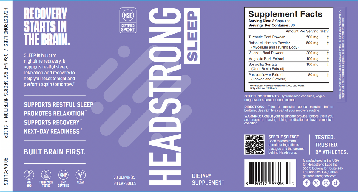 Headstrong SLEEP label: supplement facts, directions and full ingredient list